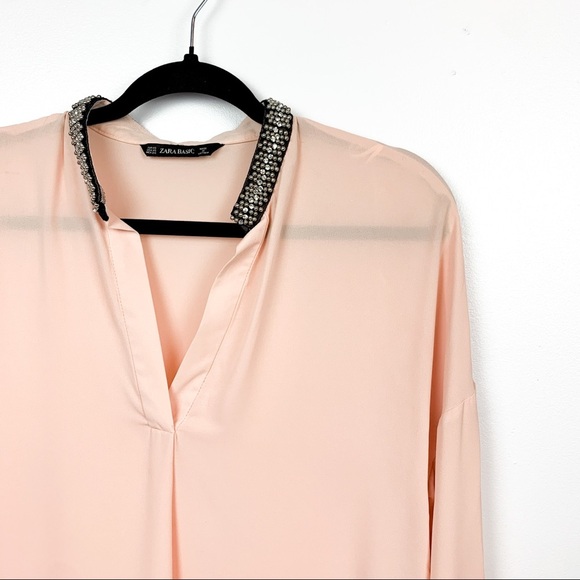 Zara Pink Sheer Long Sleeve with Beaded Collar - Picture 5 of 11